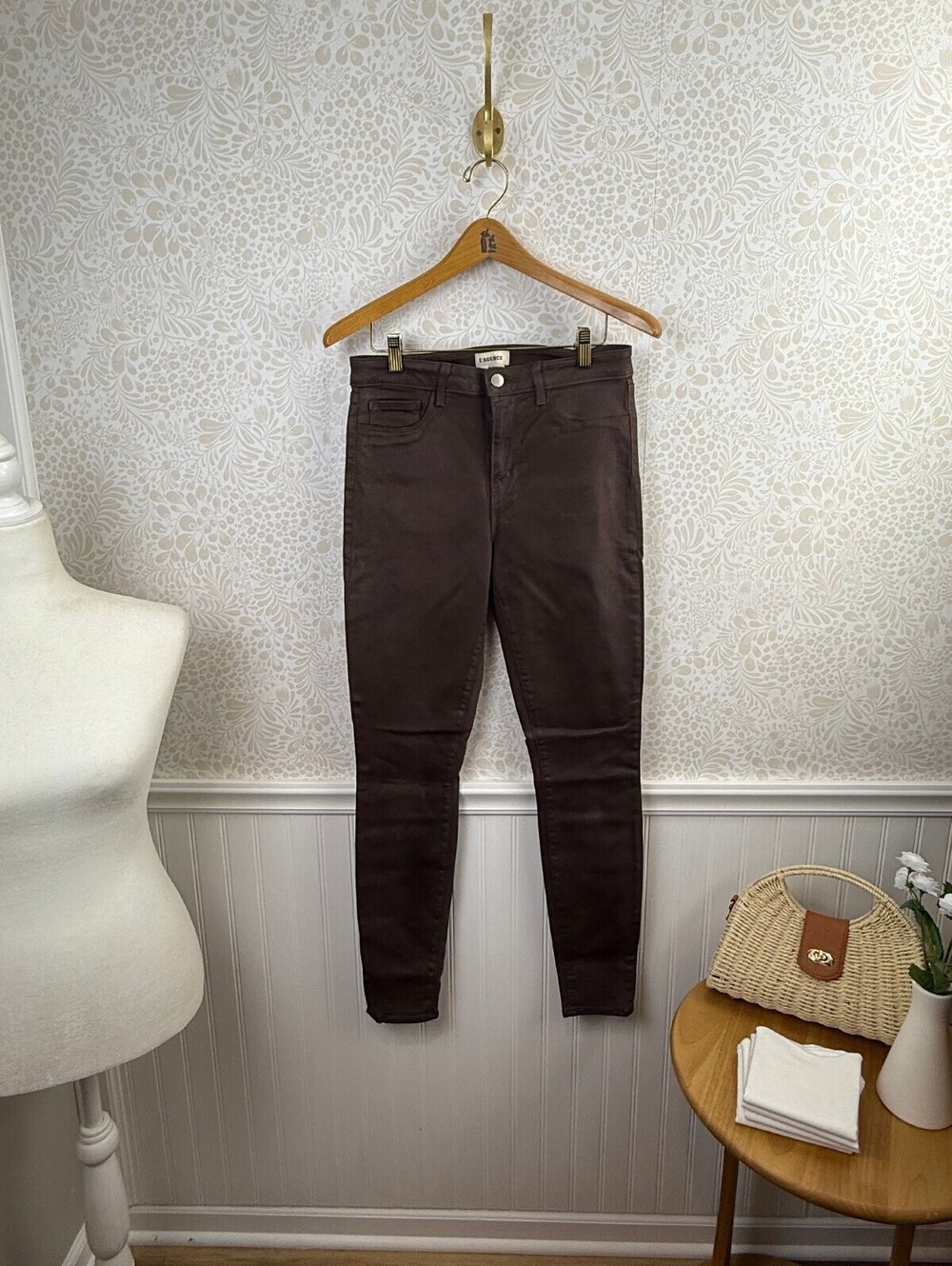 L'AGENCE Cocoa Brown Margot Skinny Coated Denim - Size - 29